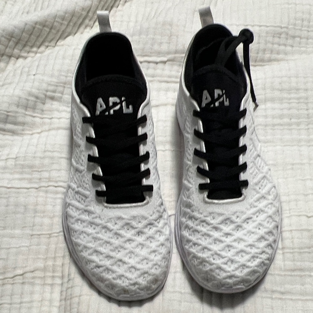 APL White Knit Sneakers with Black Tongue and Laces